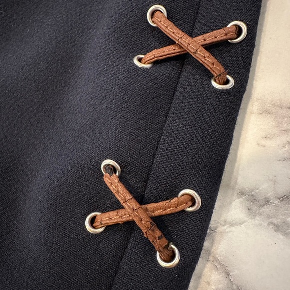 MICHAEL KORS Navy Blue Viscose Leather Eyelet Side Stitch Mini Pencil Skirt - Picture 5 of 6